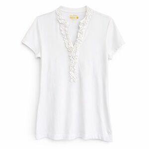 Lilly Pulitzer UPF 50+ Luxletic Frida Ruffle Polo Top‎ White XS